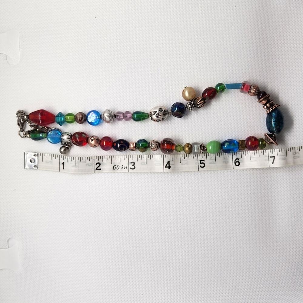 Chico's Multicolor Glass Bead Necklace 14" Boho Statement Choker Lobster - Picture 2 of 6